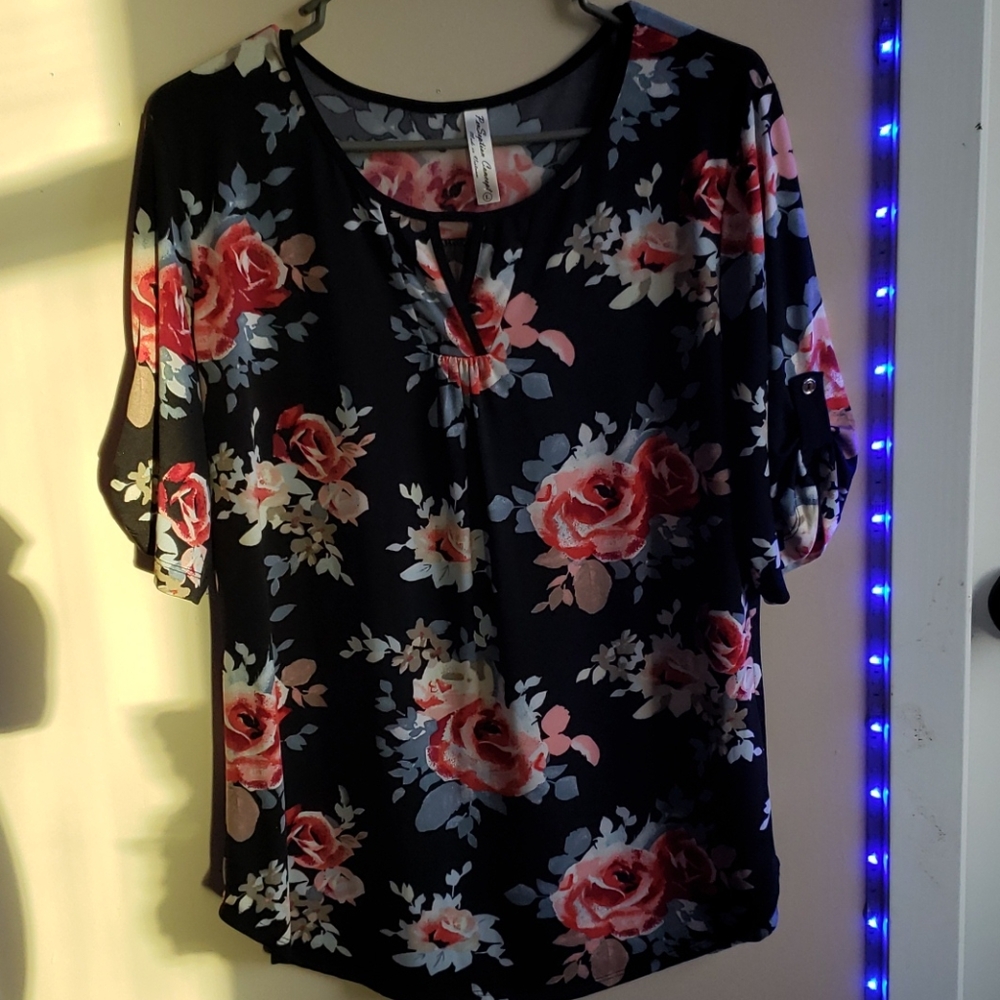 Black floral shirt